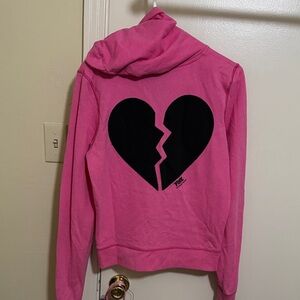 PINK Victoria's Secret Pink Hoodie with Black Broken Heart